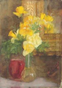 A bouquet of yellow roses and daffodils by Ferdinand Oldewelt