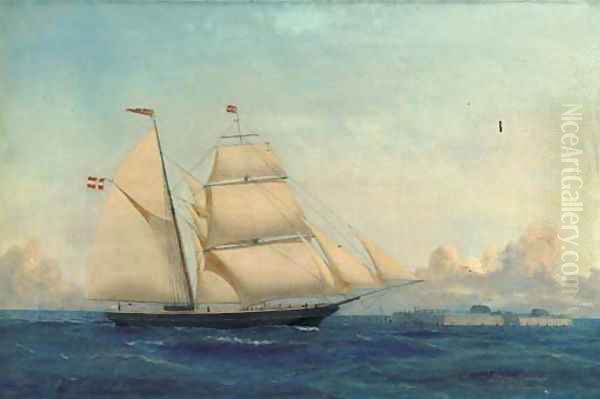 The Danish schooner Julius of Copenhagen off a Danish fortress - view 1