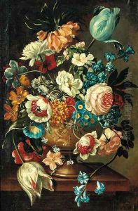A summer bloom in an urn on a ledge