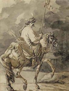 An Oriental horseman holding a standard