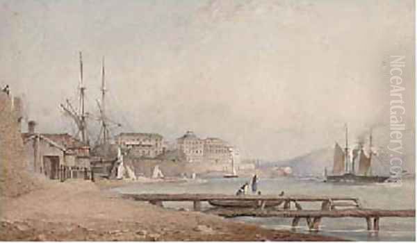A paddlesteamer lying off Corfu before the Palace - view 1