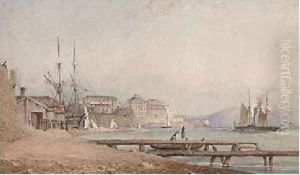 A paddlesteamer lying off Corfu before the Palace by John Connell Ogle