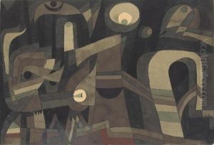 Nachts (grun/indischrot, Duster) by Paul Klee