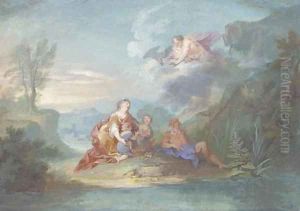 Leda with Castor and Pollux beside Eurotas, Jupiter up above by Richard van Orley
