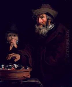 An old man warming his hands over coals