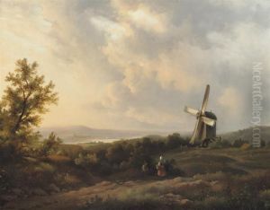 A Panoramic Summer Landscape With A Windmill by Lodewijk Johannes Kleijn