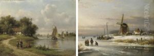 Skaters On The Ice Near A Windmill