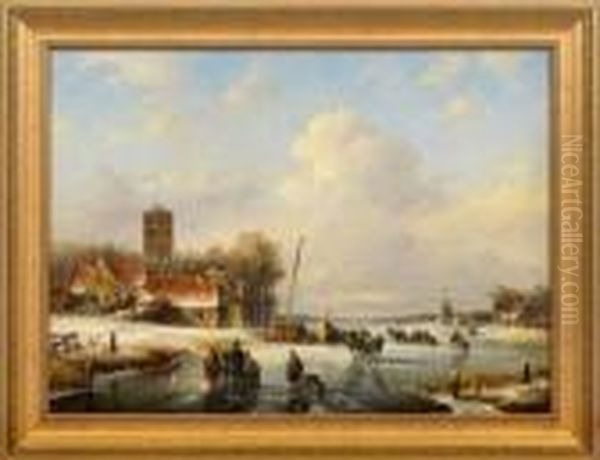 Winterlandschaft Mit Eisvergnugen Auf Einem Flusslauf - view 1
