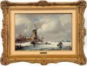 Winterlandschaft Mit Eislaufern An Einer Windmuhle Winterlandschaft Mit Eislaufern An Einer Windmuhle