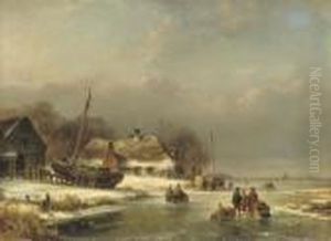 Figures On The Ice Near A Wharf
