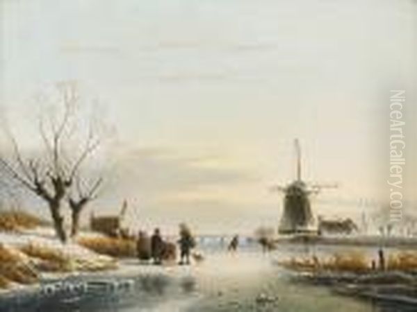 Zugefrorene Seepartie Mit Windmuhle - view 1