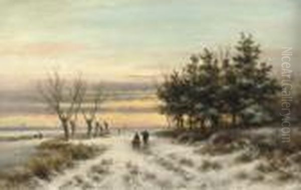 Strolling In A Snow Covered Landscape At Sunset - view 1