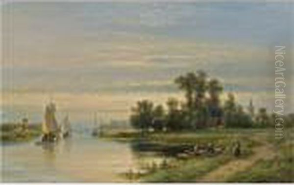 A Summer Landscape With Sailing Boats On A River - view 1