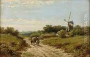 Sommerlandschaft Mit Heuwagen Und Windmuhle. by Lodewijk Johannes Kleijn
