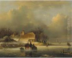 Skaters On A Frozen Pond by Lodewijk Johannes Kleijn