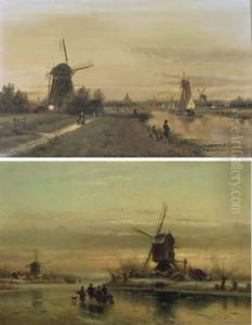 The Vliet Near The Hague In Summer; And On The Ice Near A Windmill In Winter