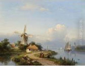 A Summer Landscape With A Mill Along A River A Summer Landscape With A Mill Along A River