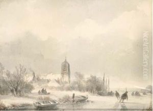 A Polder Landscape In Winter by Lodewijk Johannes Kleijn