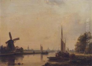 Moored Vessels On The Vliet, The Hague Beyond