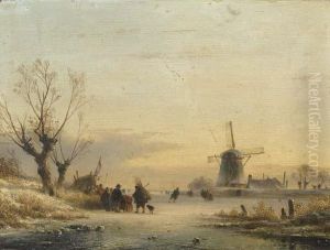 Numerous Figures And A Koek En Zopie On The Ice by Lodewijk Johannes Kleijn