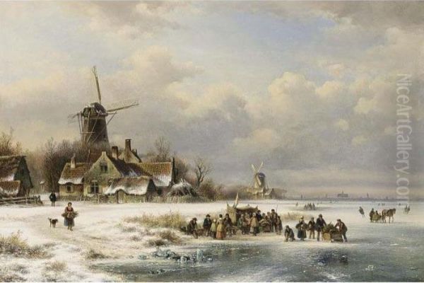 Skaters On A Frozen River Near A 'koek En Zopie' - view 1