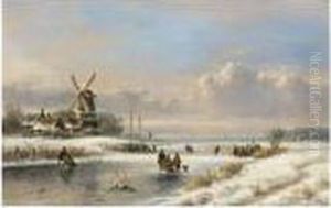 A Winter Landscape With Skaters
On A Frozen River; A Summer Landscape With Sailing Vessels On A River (a
Pair) by Lodewijk Johannes Kleijn