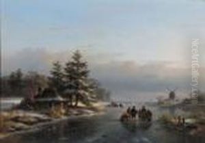 Peasants Conversing On A Frozen River, A Koek En Zopie Beyond