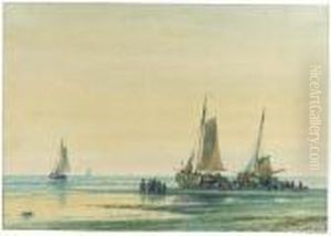Fishing-boats And Figures On A Beach Fishing-boats And Figures On A Beach