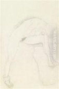 Nude Leaning Forward Withleg Raised To The Right by Gustav Klimt