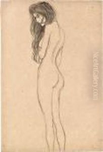 Stehender Frauenakt Im Profil Nach Links by Gustav Klimt