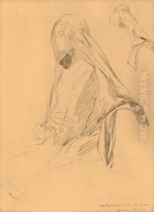 Sitzende Frau Nach Links Mit Kopftuch by Gustav Klimt