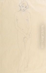 Stehender Maedchenakt by Gustav Klimt