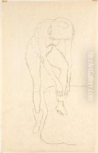 Madchen Beimstrumpfe Anziehen by Gustav Klimt