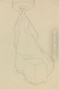 Stehende Dame Mit Grossem Hut by Gustav Klimt