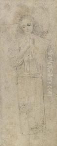 Weibliche Gestalt Mit Gefalteten Handen Und Heiligenschein Von Vorne by Gustav Klimt