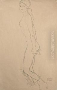 Madchen Nach Links, Das Linke Knie Aufgestutzt by Gustav Klimt