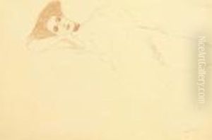 Nach Links Liegender Akt Mit Gespreizten Beinen by Gustav Klimt