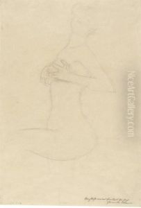 Stehender Frauenakt Mit Erhobenem Linkem Bein, Die Hande An Derbrust by Gustav Klimt