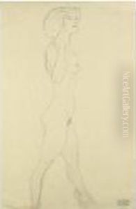 Woman Pacing (her Right Hand On The Shoulder, The Face Inthree-quarter Profile) by Gustav Klimt