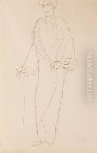 Stehend Von Vorne, Die Rechte Aufgestutzt by Gustav Klimt