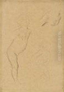 Stehendes Und Sitzendes Kind Nach Rechts, Wiederholung Derbrustpartie by Gustav Klimt