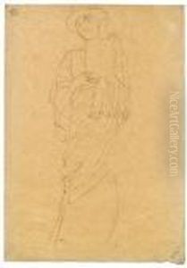 Weibliche Gestalt Mit Toga, Eine Tafel Haltend by Gustav Klimt