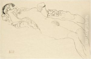 Liegender Madchenakt Nach Links (reclining Female Nude Facingleft) by Gustav Klimt