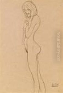 Stehender Madchenakt Im Dreiviertelprofil Nach Links by Gustav Klimt