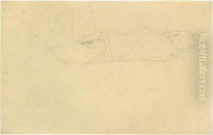 "auf Dem Rucken Liegender Halbakt Mit Abgewinkeltem Rechtenbein" by Gustav Klimt
