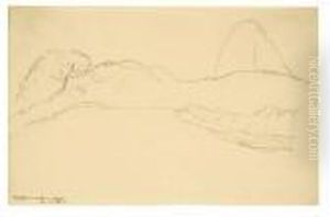 "liegender Akt Nach Links, Das Linke Bein Aufgestellt" by Gustav Klimt