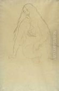 Seated Female Nude With Long Hair, C. 1917 -1918 by Gustav Klimt