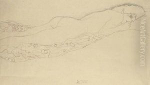 Auf Dem Bauch Liegender Akt Nach Rechts by Gustav Klimt