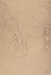 Kauernder Akt Nach Links. by Gustav Klimt