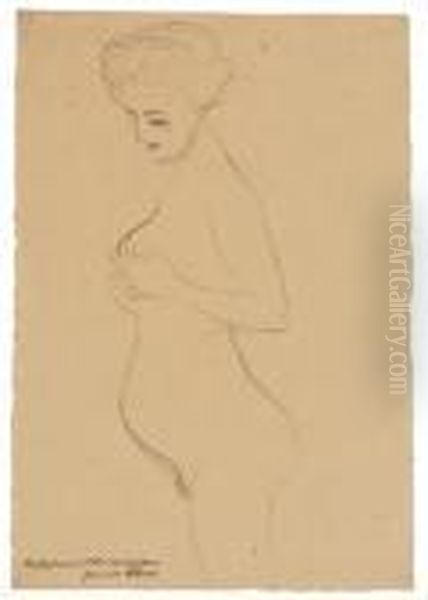 Schwangere Mit Den Handen Die 
Brust Umfassend, 1903, Studie Zu Dem Olgemalde Hoffnung I , Mit 
Bestatigung: Nachlas Meines Bruders Hermine Klimt - view 1